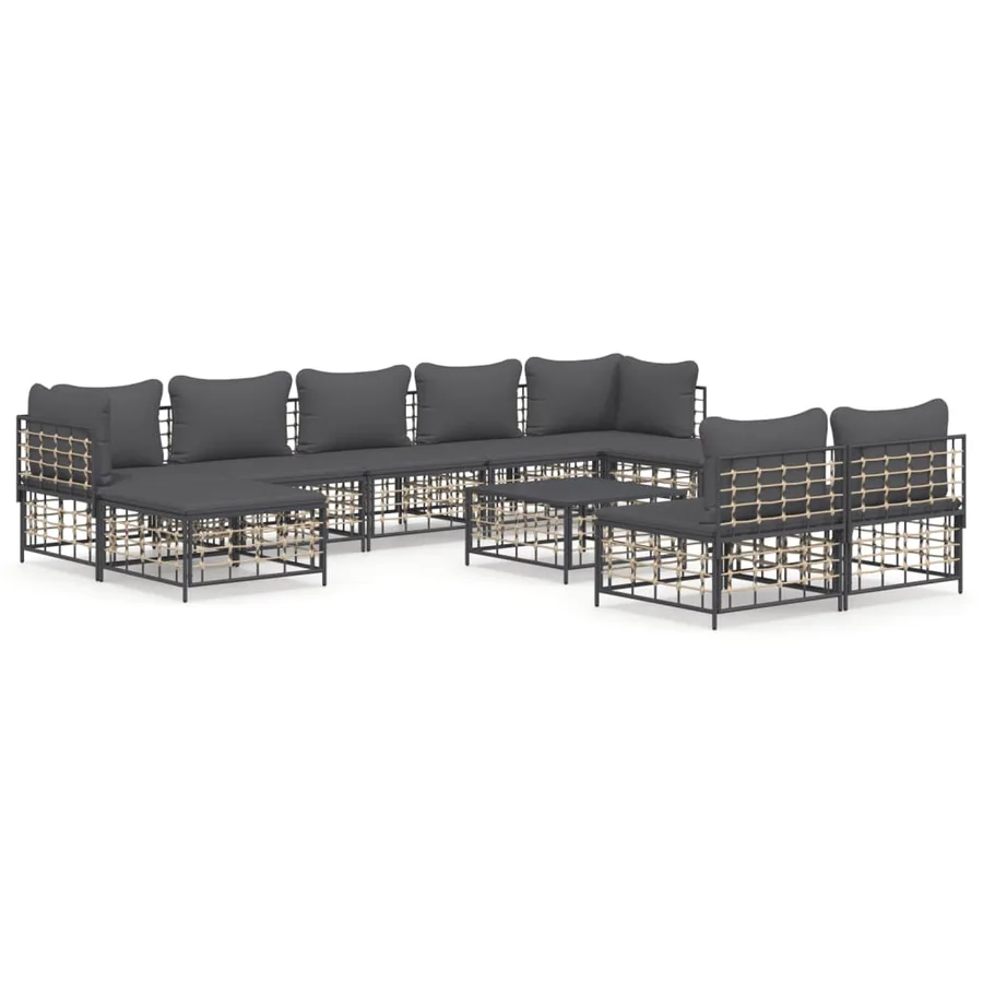 Salon de jardin 10 pcs avec coussins anthracite résine tressée - 2