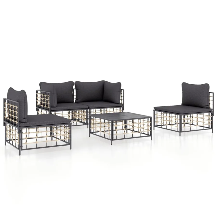 Salon de jardin 5 pcs avec coussins anthracite résine tressée - 2