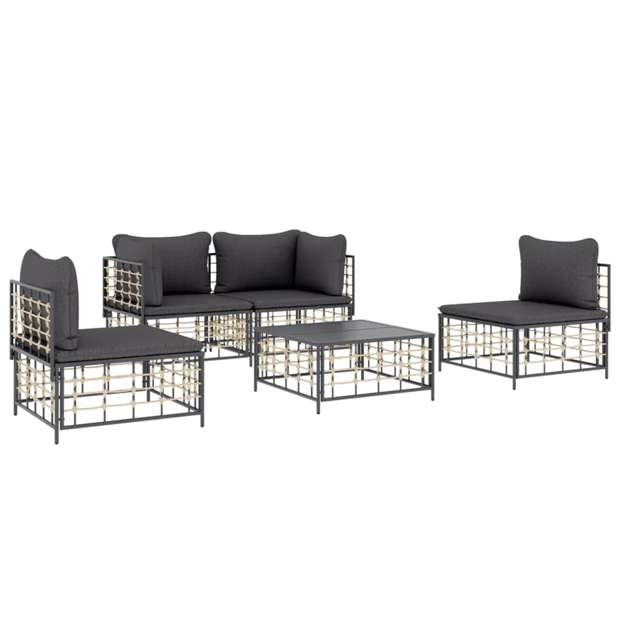 Salon de jardin 5 pcs avec coussins anthracite résine tressée - 3