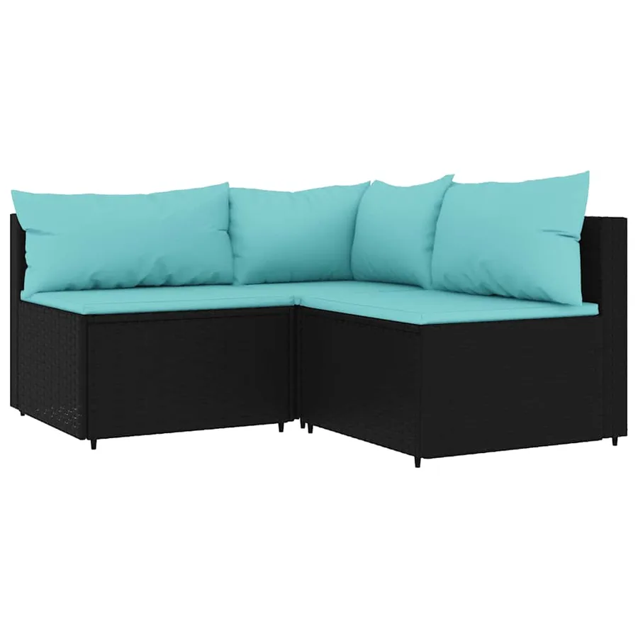 Salon de jardin 3 pcs avec coussins Noir Résine tressée - 2