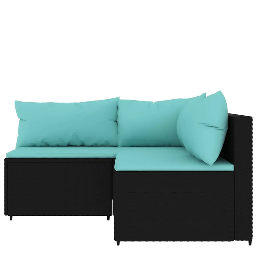 Salon de jardin 3 pcs avec coussins Noir Résine tressée - 3