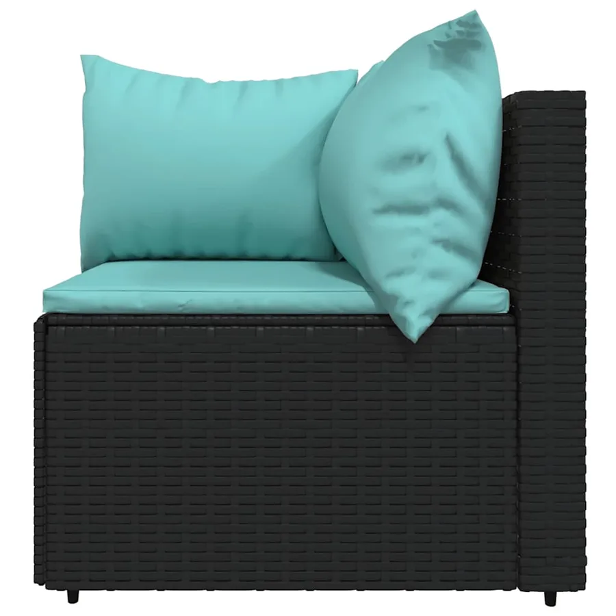 Salon de jardin 3 pcs avec coussins Noir Résine tressée - 7