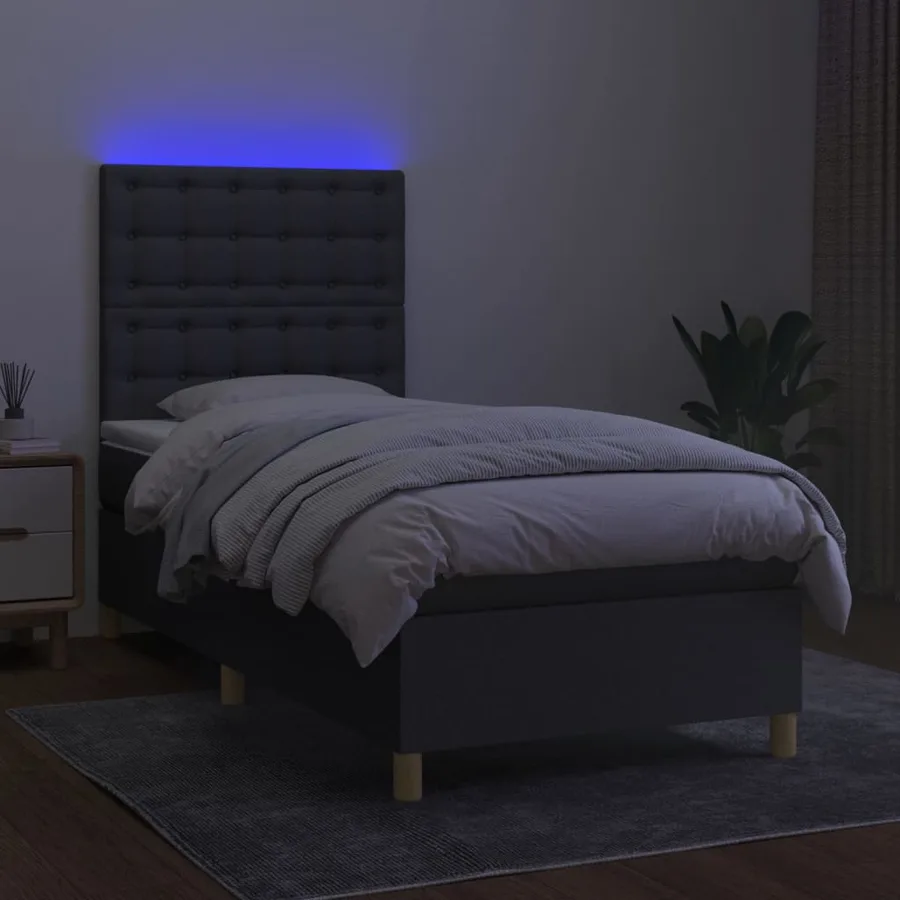 Sommier à lattes de lit et matelas et LED Gris foncé 90x190 cm - 4