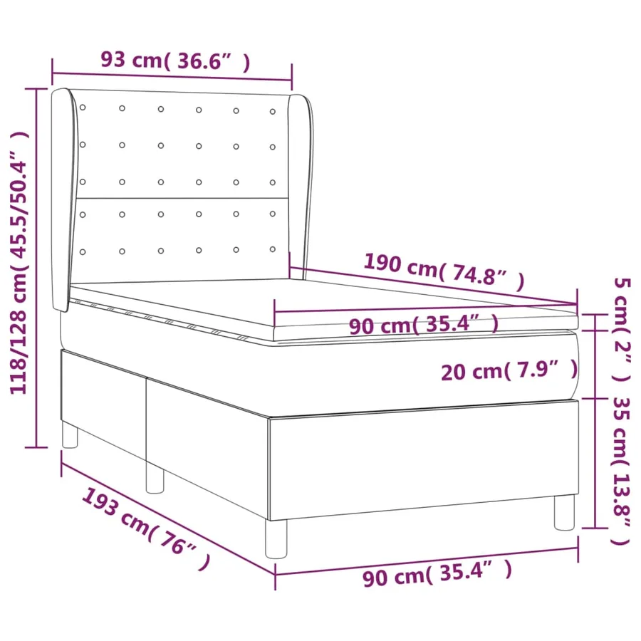 Sommier à lattes de lit et matelas Gris foncé 90x190 cm Tissu - 7