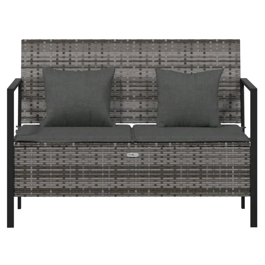 Banc de Jardin à 2 Places avec Coussins Gris Résine Tressée - 3