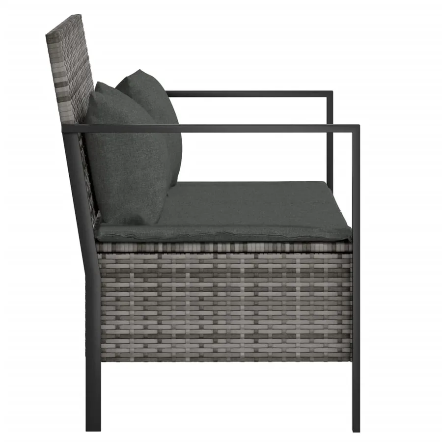 Banc de Jardin à 2 Places avec Coussins Gris Résine Tressée - 4
