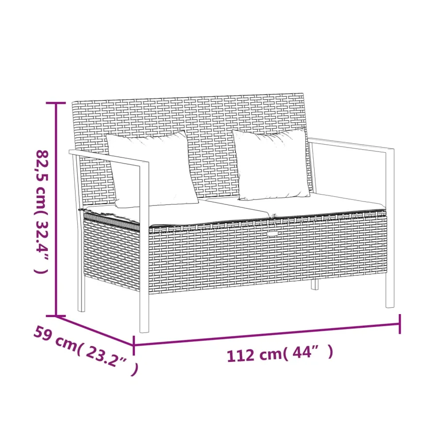 Banc de Jardin à 2 Places avec Coussins Gris Résine Tressée - 9