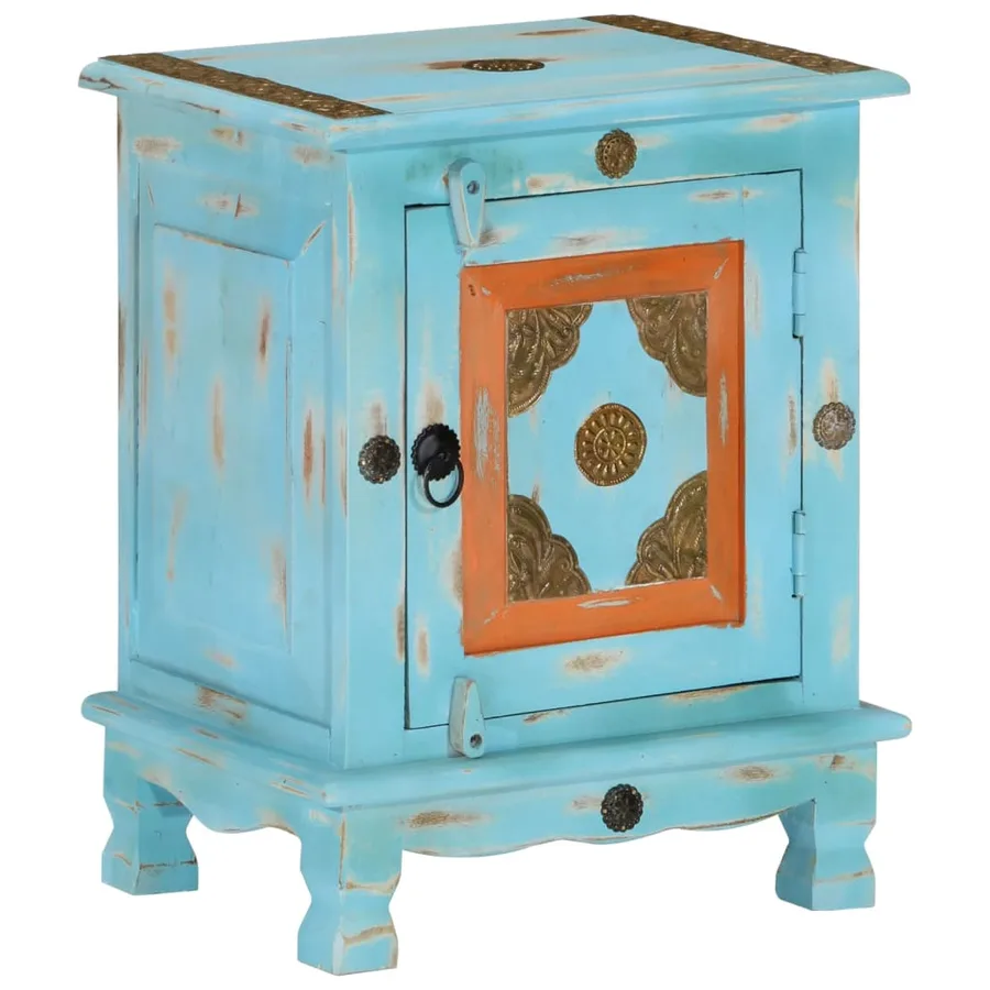 Table de chevet Bois de manguier massif Bleu - 3