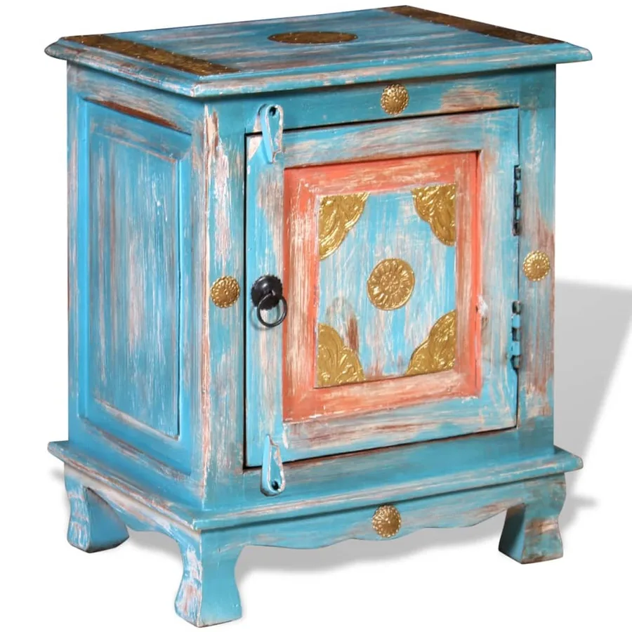 Table de chevet Bois de manguier massif Bleu - 4