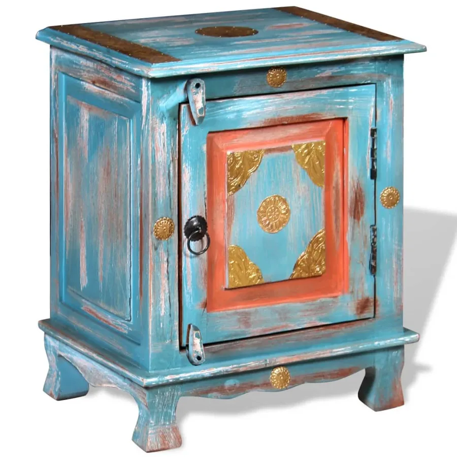 Table de chevet Bois de manguier massif Bleu - 5