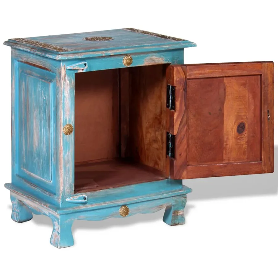 Table de chevet Bois de manguier massif Bleu - 6