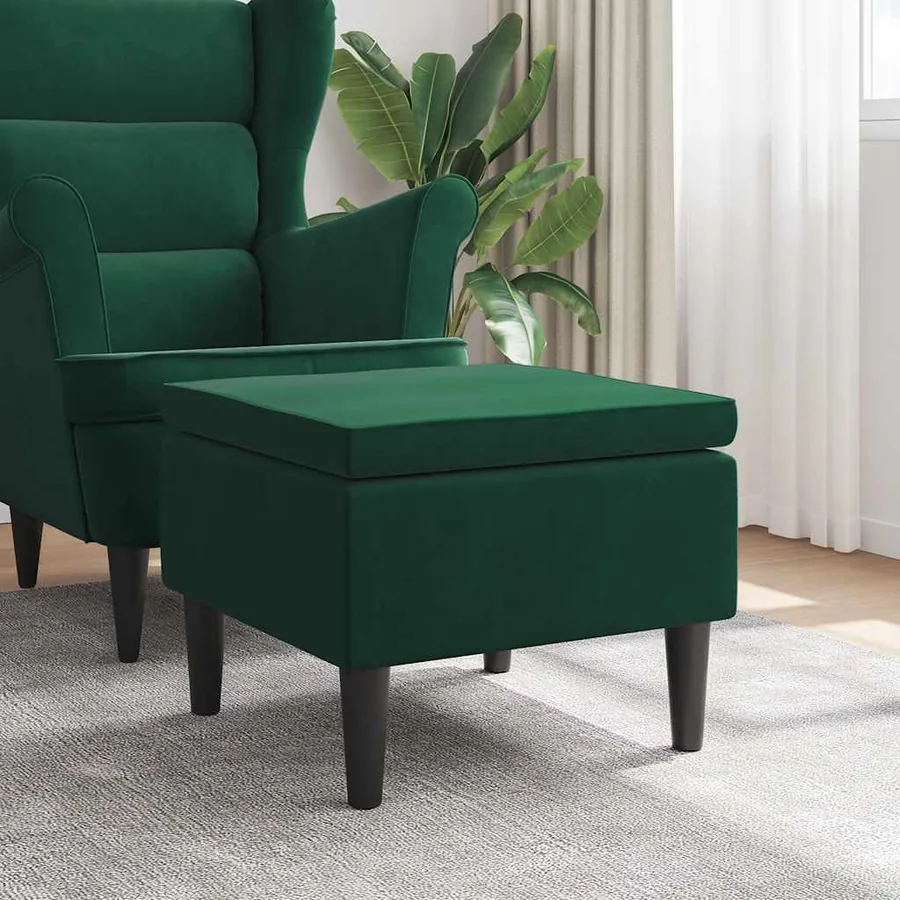 Tabouret avec pieds en bois Vert foncé Velours