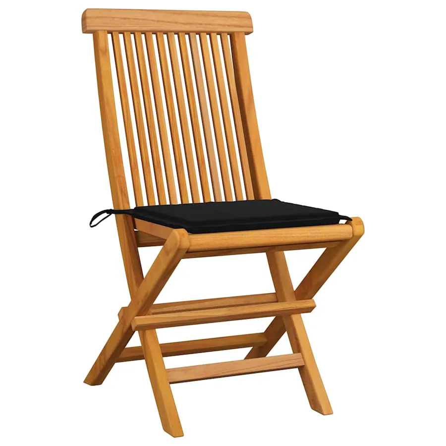 Chaises de jardin et coussins noir lot de 8 Bois de teck massif - 2