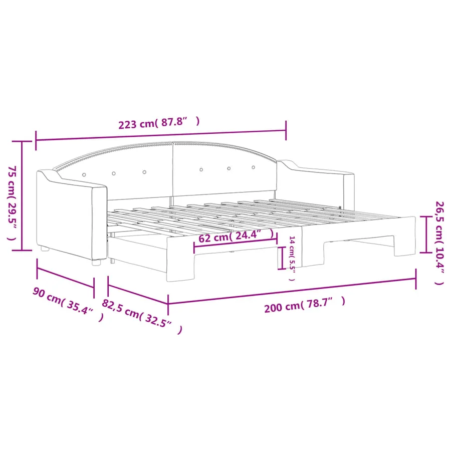 Lit de jour avec gigogne sans matelas gris foncé 80x200 cm - 11