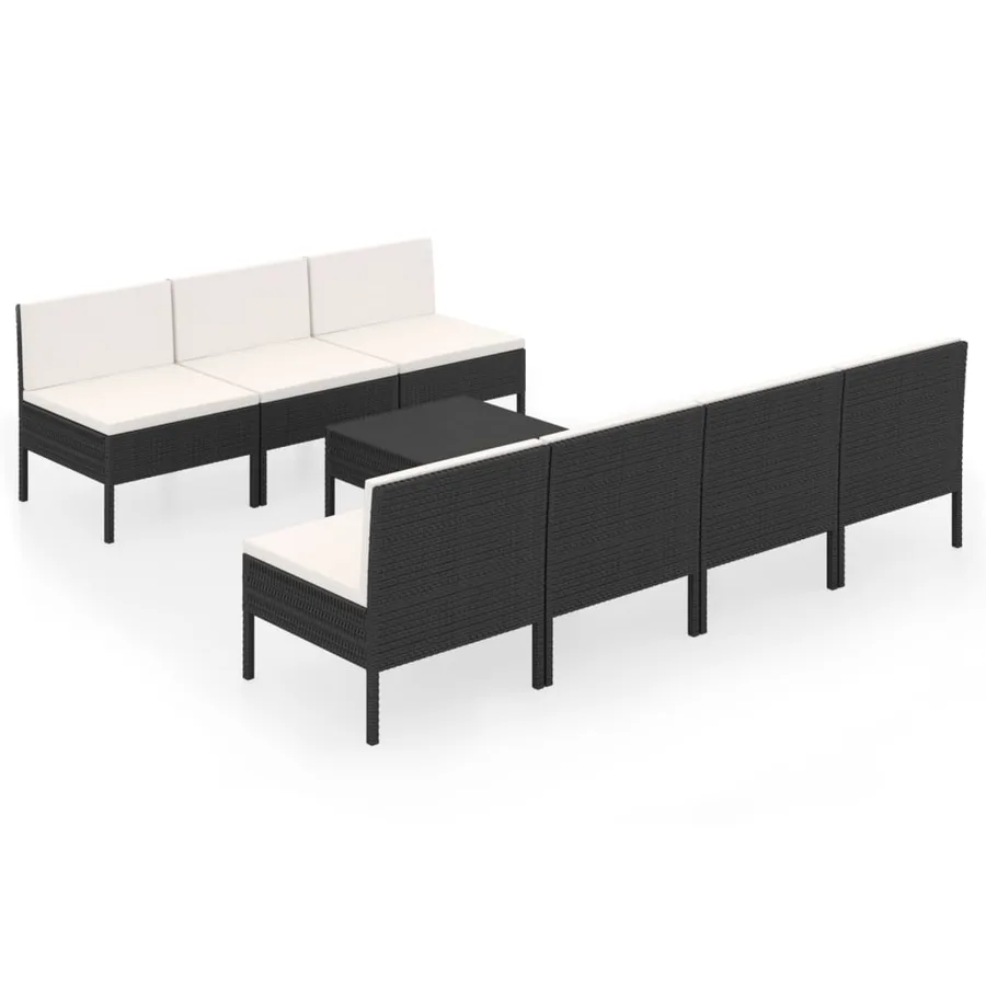 Salon de jardin 8 pcs avec coussins résine tressée noir - 2