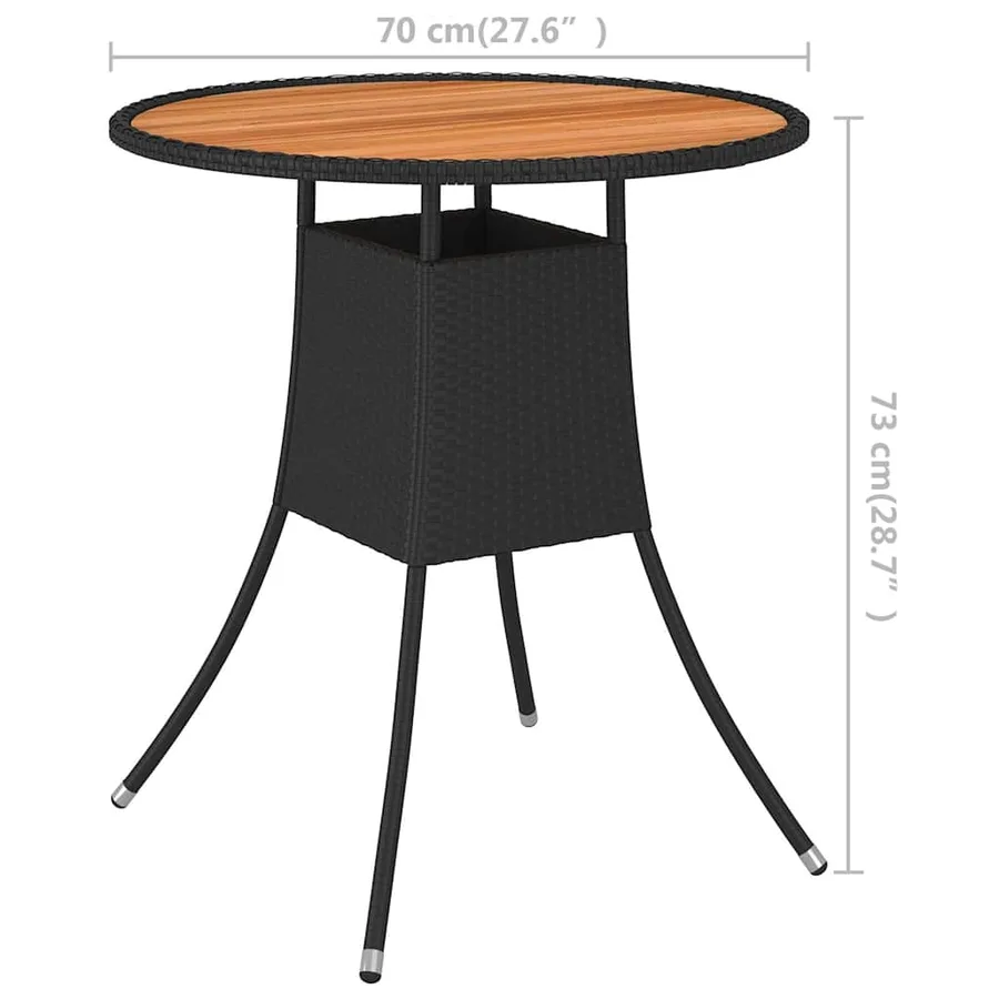 Table à dîner de jardin Noir Ø 70 cm Résine tressée et acacia - 5