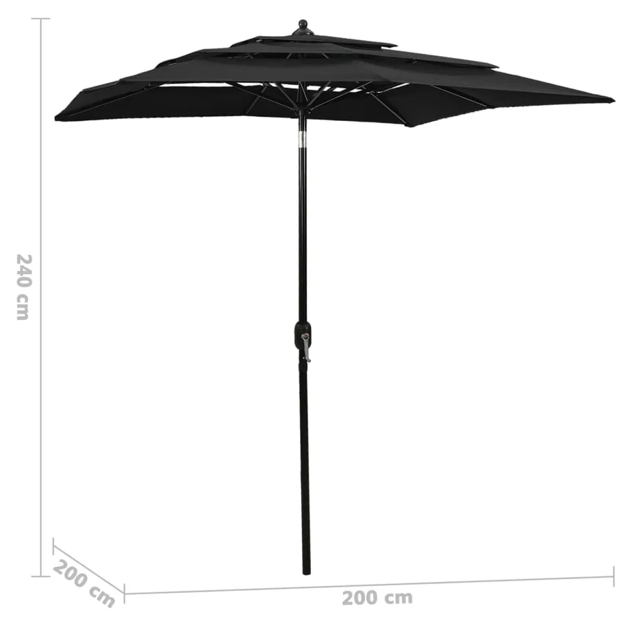 Parasol de jardin à 3 niveaux avec mât en aluminium noir 2x2 m - 6