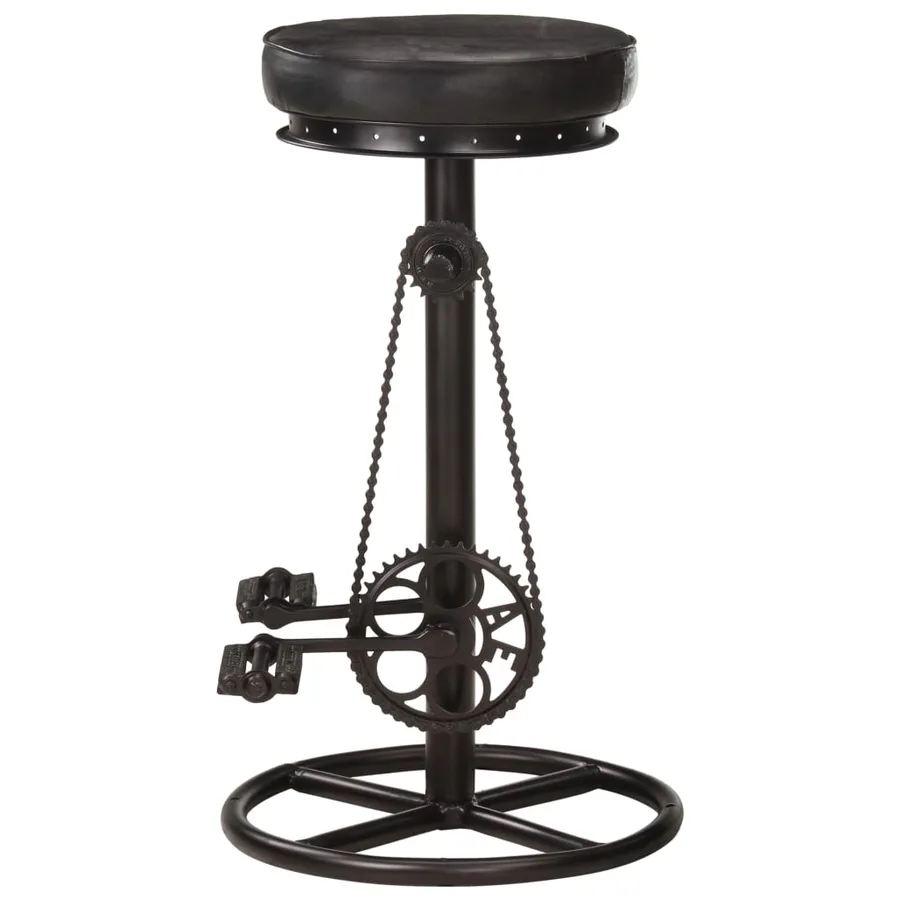 Tabourets de bar lot de 2 noir cuir véritable de chèvre - 4