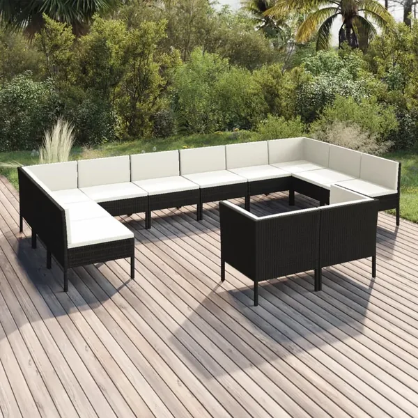 Salon de jardin 12 pcs avec coussins résine tressée noir