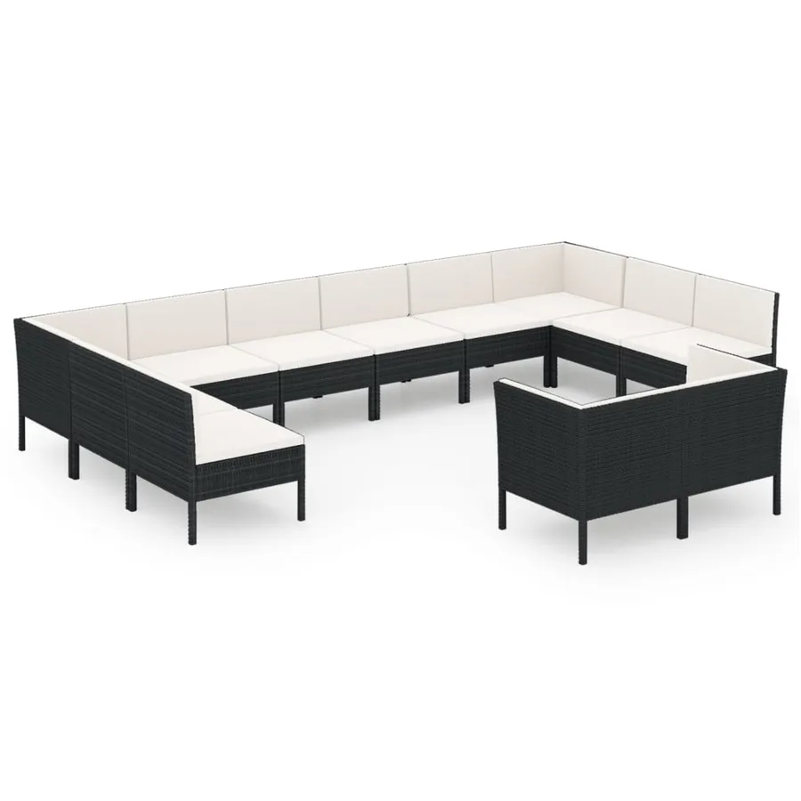 Salon de jardin 12 pcs avec coussins résine tressée noir - 2
