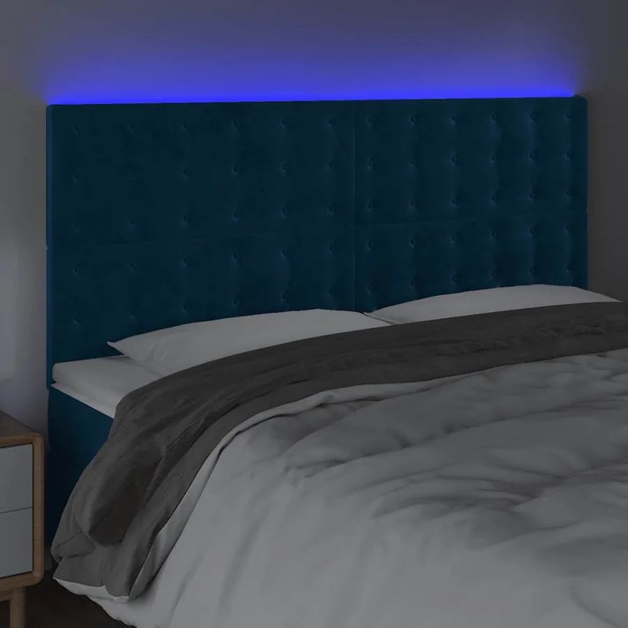 Tête de lit à LED Bleu foncé 200x5x118/128 cm Velours - 3