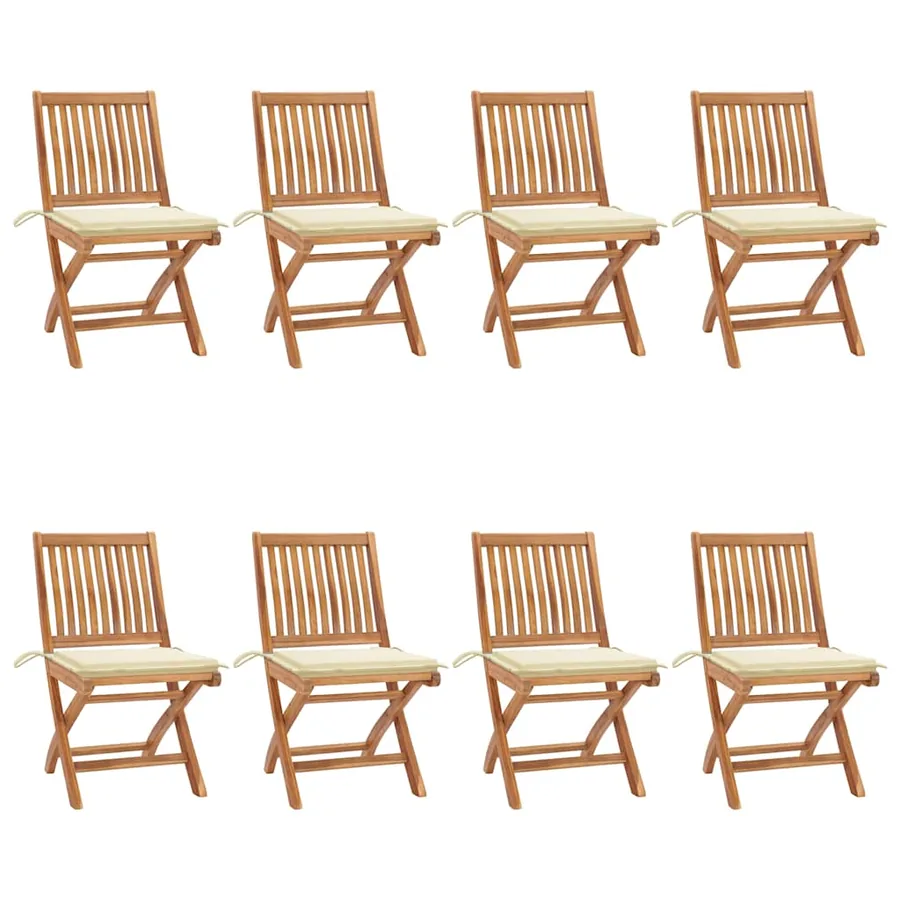 Chaises pliables de jardin avec coussins lot de 8 Teck solide