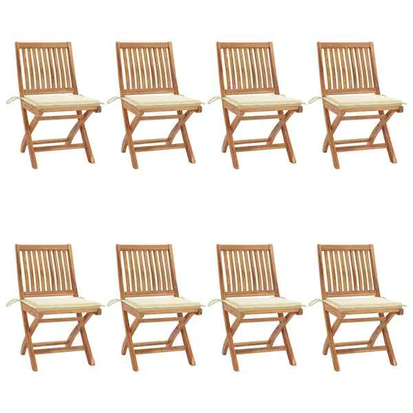 Chaises pliables de jardin avec coussins lot de 8 Teck solide