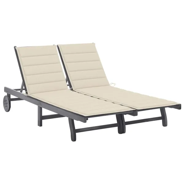 Chaise longue de jardin 2 places avec coussin Gris Acacia