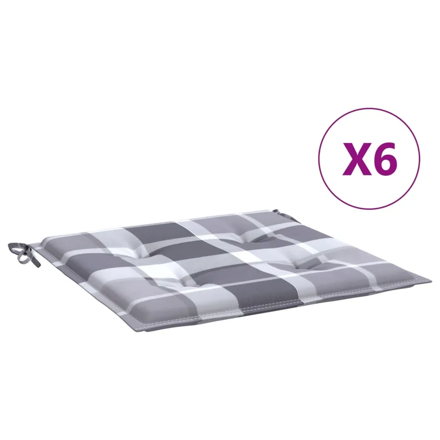 Coussins de chaise de jardin lot de 6 carreaux gris 40x40x4 cm - 2