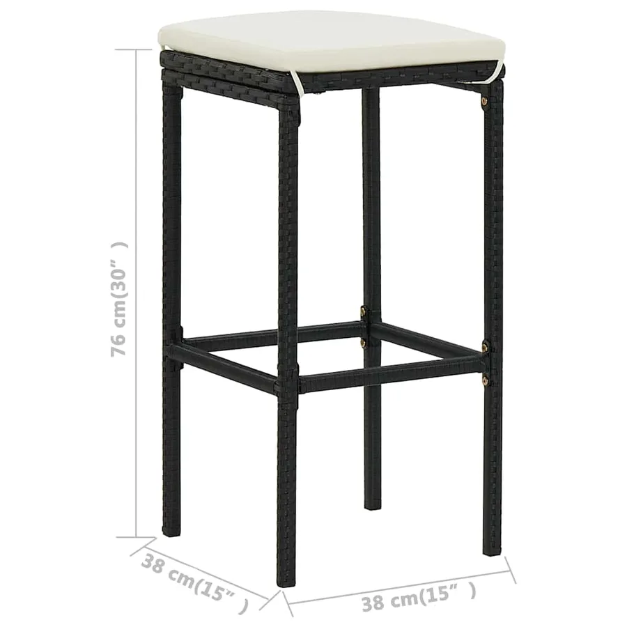 Ensemble de bar de jardin 7 pcs et coussins Résine tressée Noir - 14