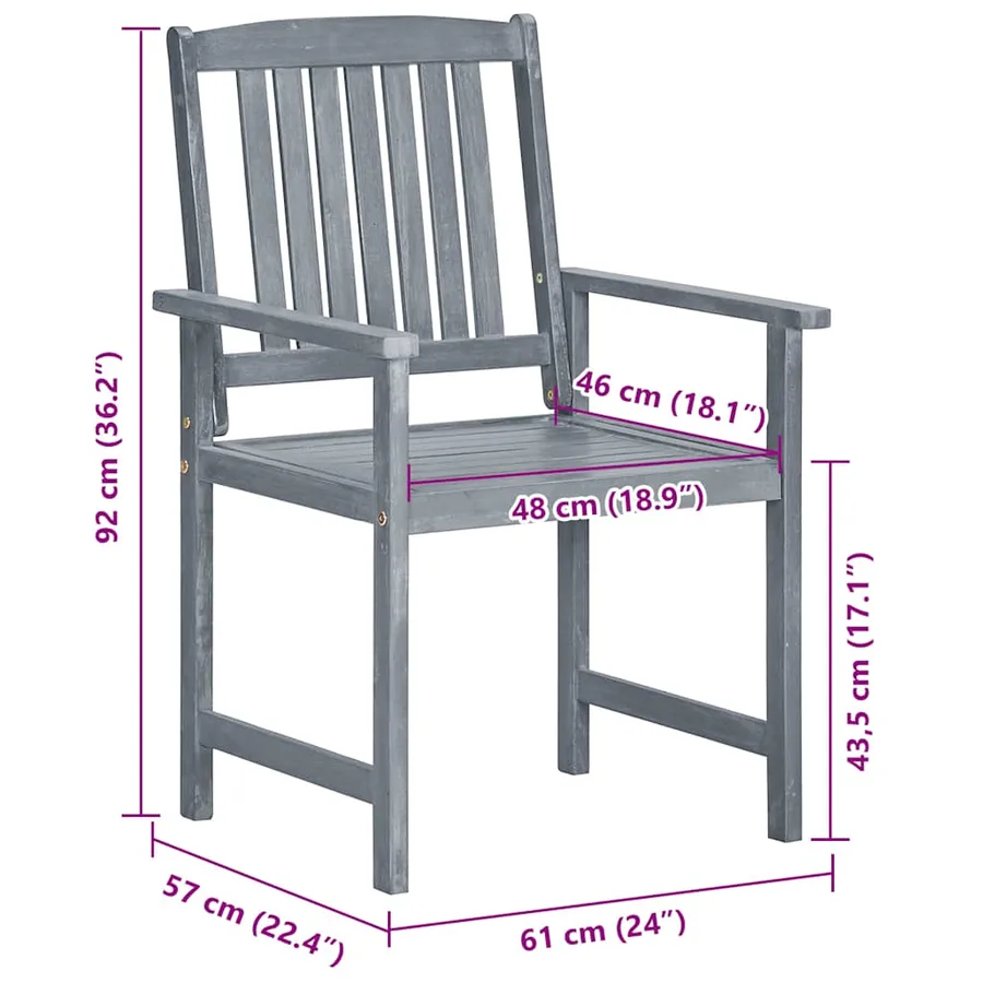 Chaises de jardin et coussins lot de 8 Bois acacia solide Gris - 7