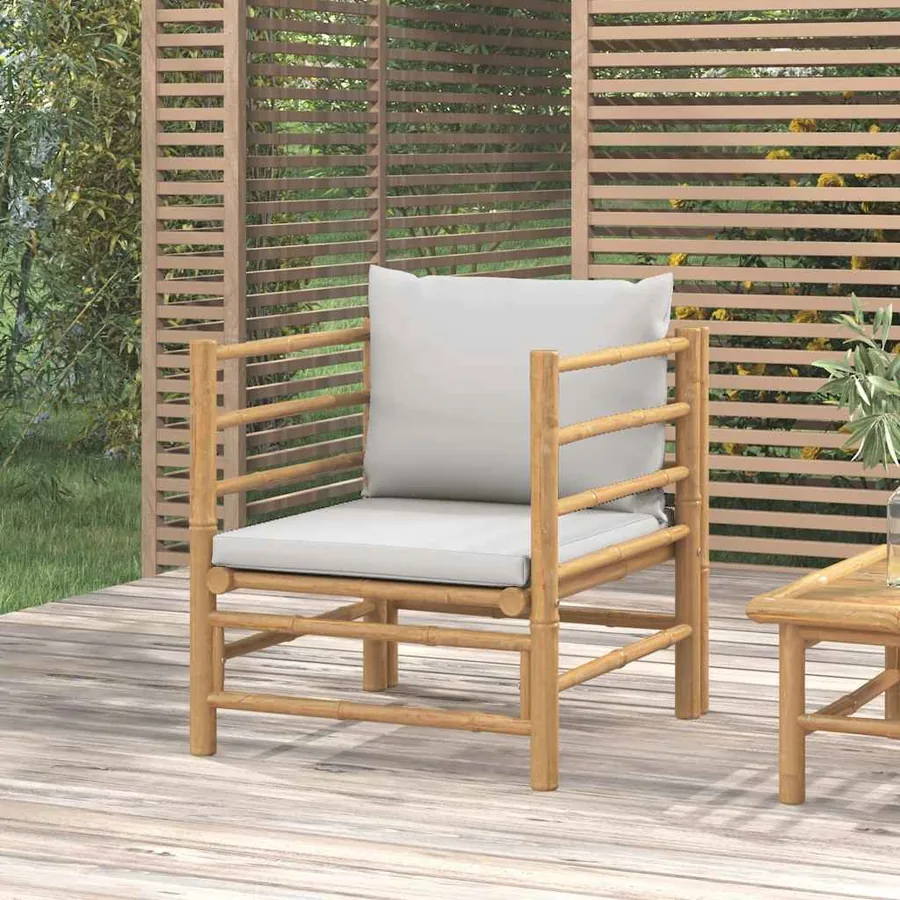 Canapé de jardin avec coussins gris clair bambou