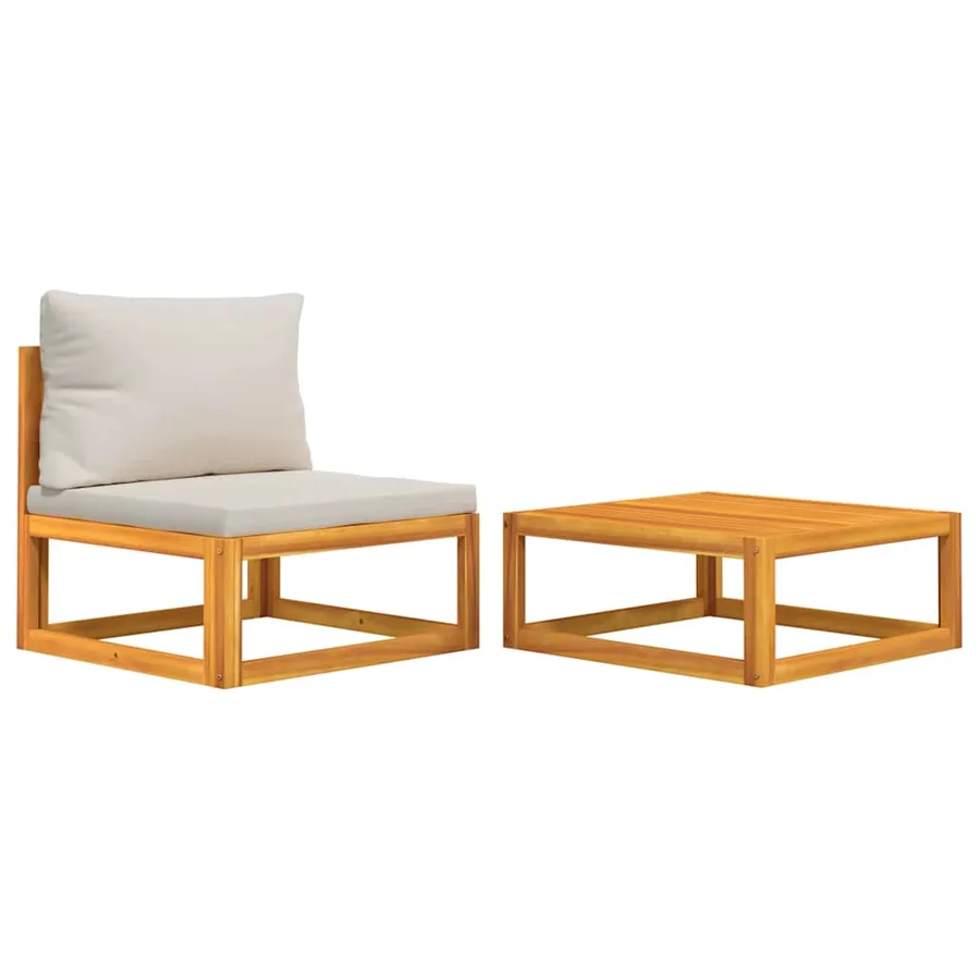 Salon de jardin avec coussins 2 pcs bois massif acacia - 2