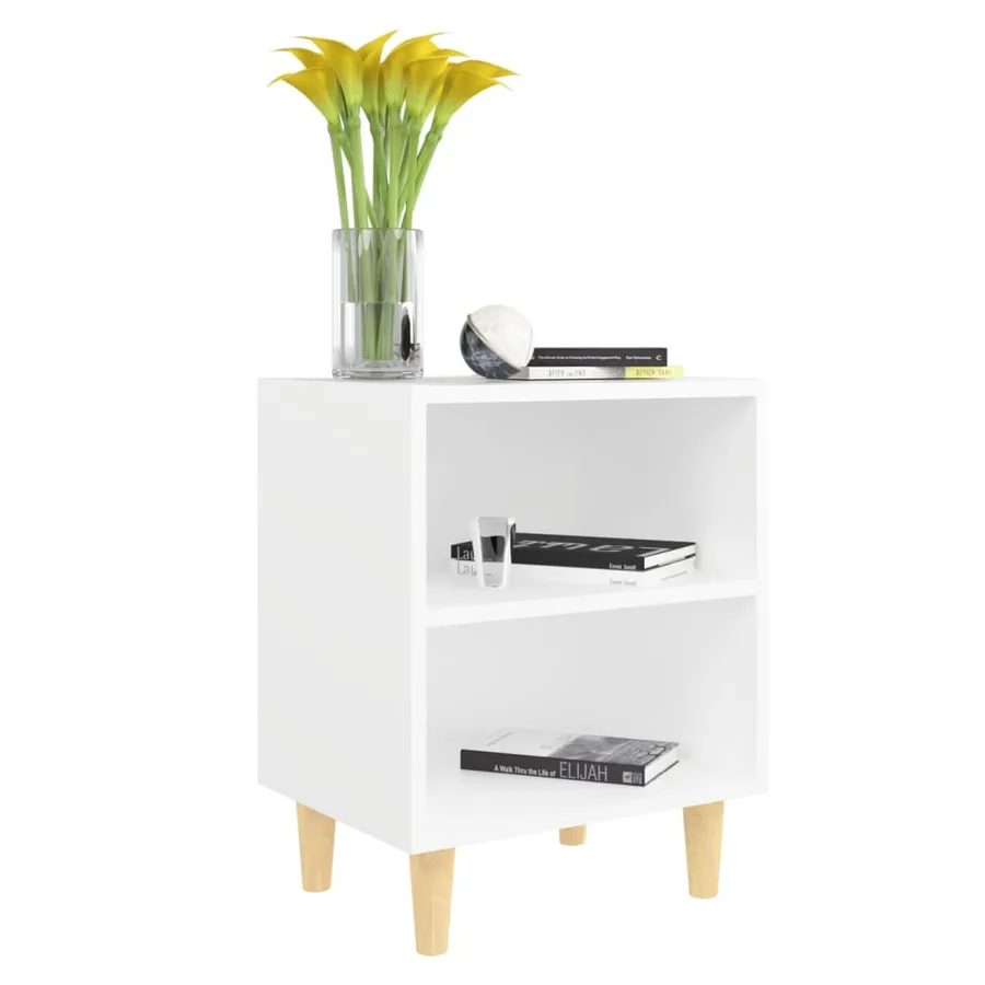 Table de chevet avec pieds en bois massif Blanc 40x30x50 cm - 5