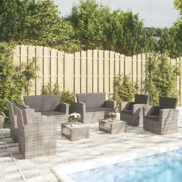 Salon de jardin 8 pcs avec coussins résine tressée gris