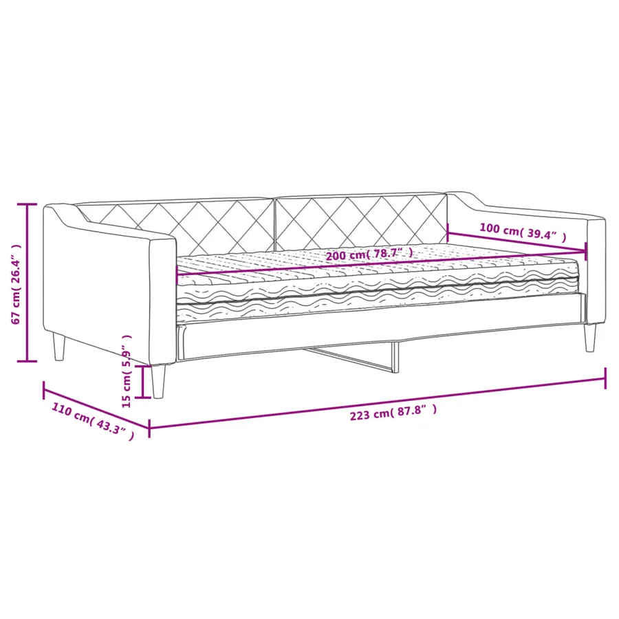 Lit de jour avec matelas gris foncé 100x200 cm tissu - 12