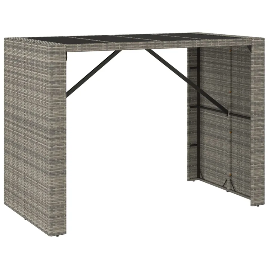 Table de bar et dessus en verre gris 145x80x110 cm poly rotin - 2