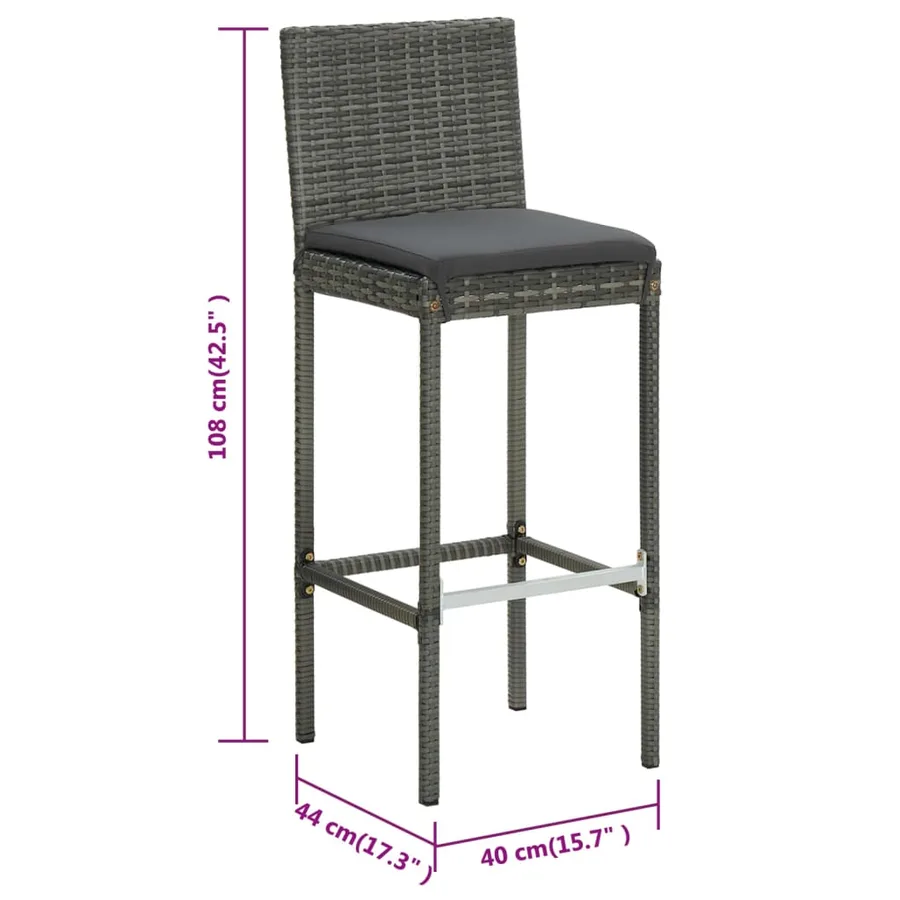 Tabourets de bar avec coussins lot de 6 gris résine tressée - 8