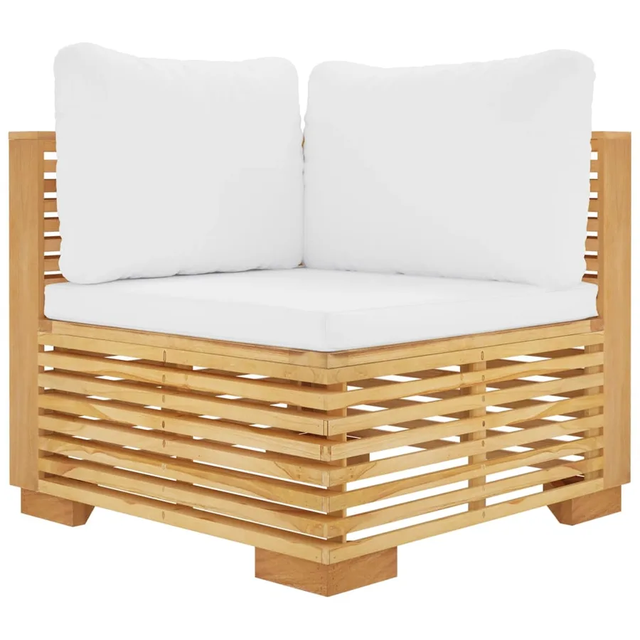Canapé d'angle de jardin et coussins crème Bois de teck massif - 2