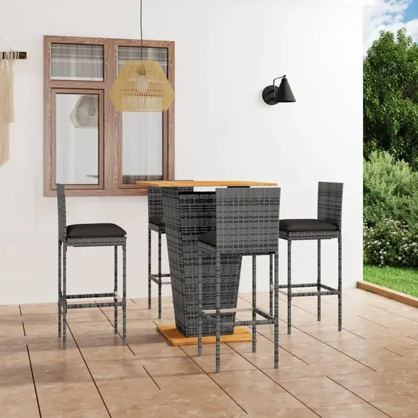 Ensemble de bar de jardin 5 pcs et coussins Résine tressée Gris
