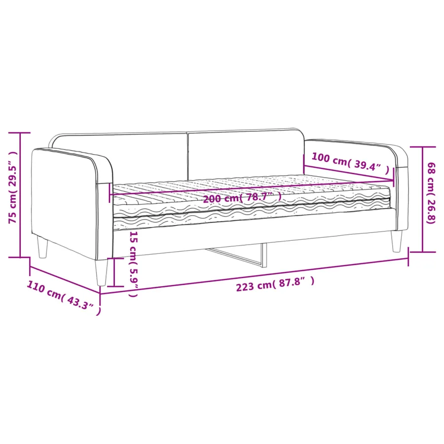 Lit de jour avec matelas taupe 100x200 cm tissu - 12