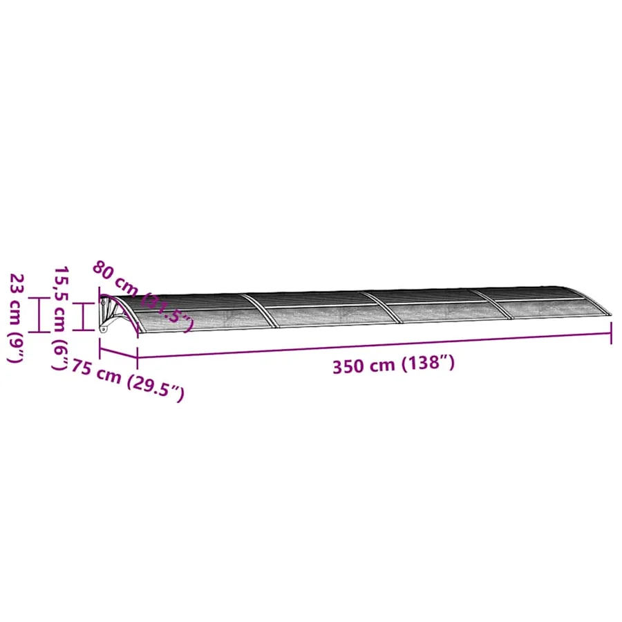 Auvent de porte Gris et transparent 350x75 cm Polycarbonate - 7