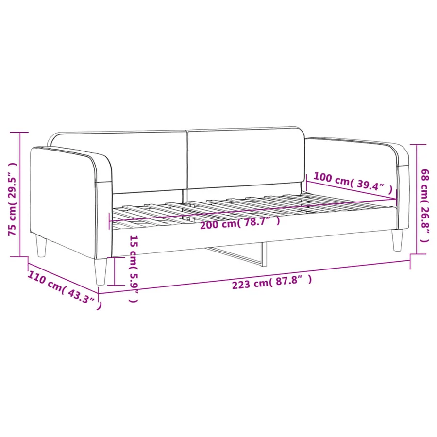 Lit de repos taupe 100x200 cm tissu - 8
