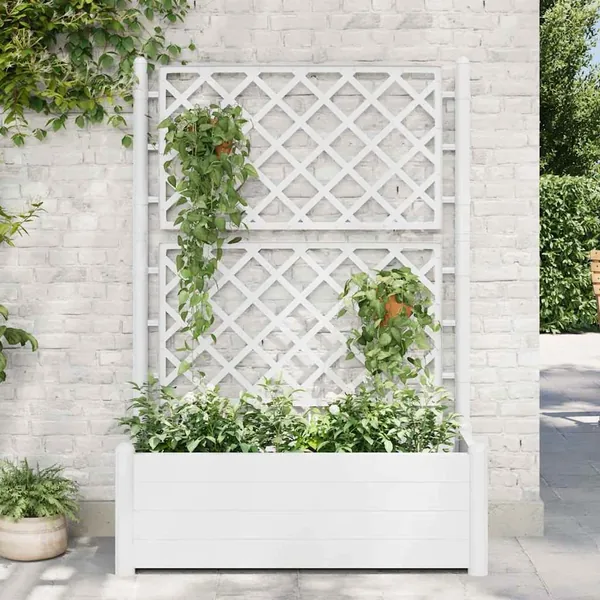 Jardinière avec treillis 100x43x142 cm PP Blanc