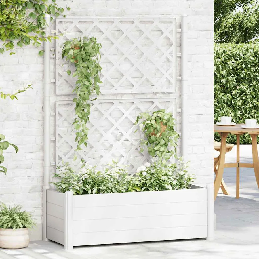 Jardinière avec treillis 100x43x142 cm PP Blanc - 3