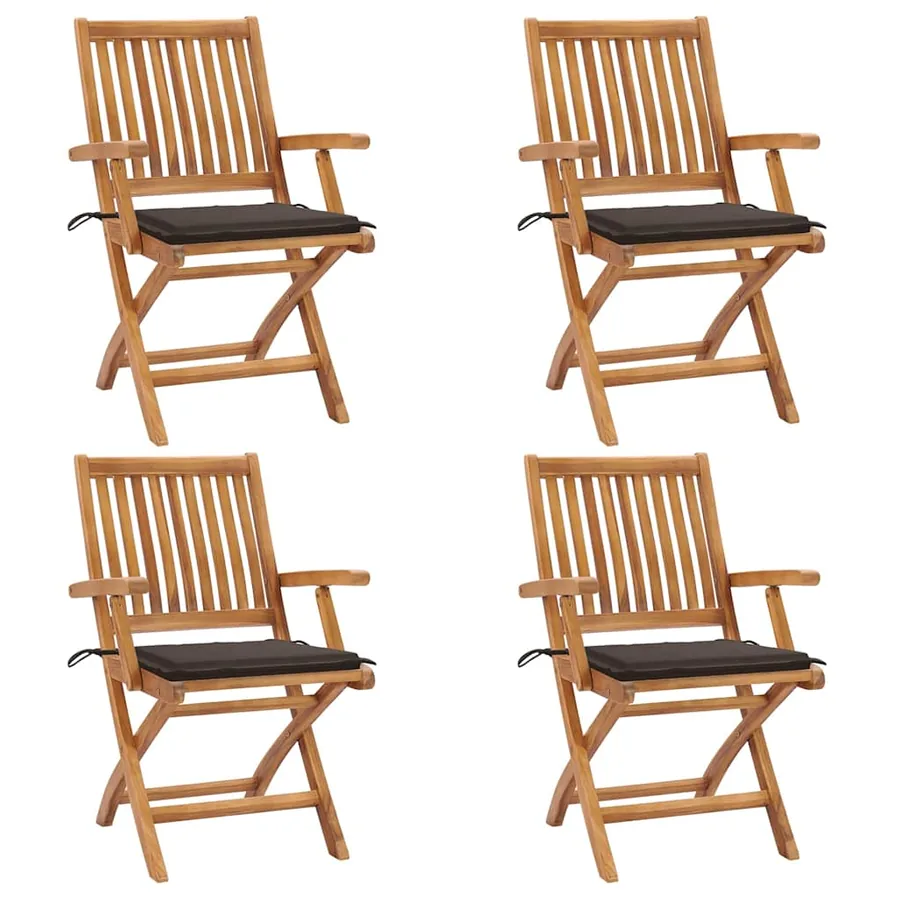 Chaises pliables de jardin avec coussins lot de 4 Teck solide