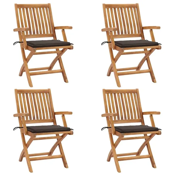 Chaises pliables de jardin avec coussins lot de 4 Teck solide