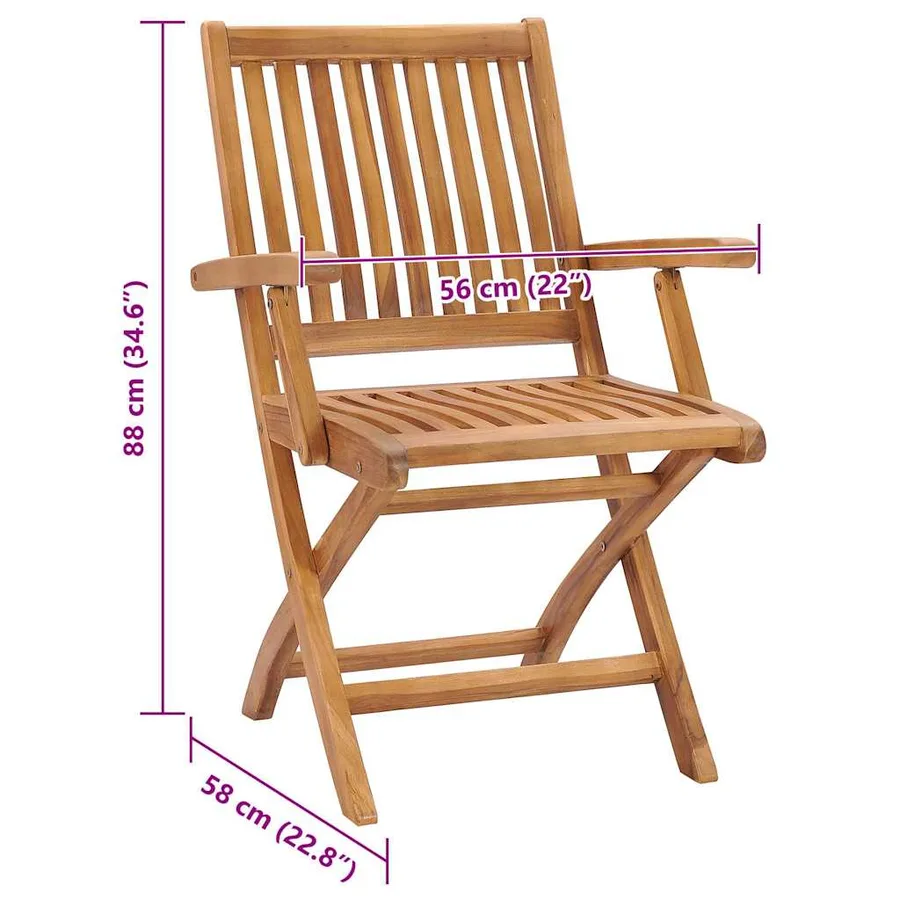 Chaises pliables de jardin avec coussins lot de 4 Teck solide - 11