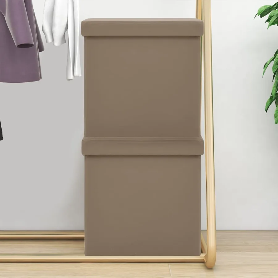 Tabourets de rangement pliables lot de 2 cappuccino PVC