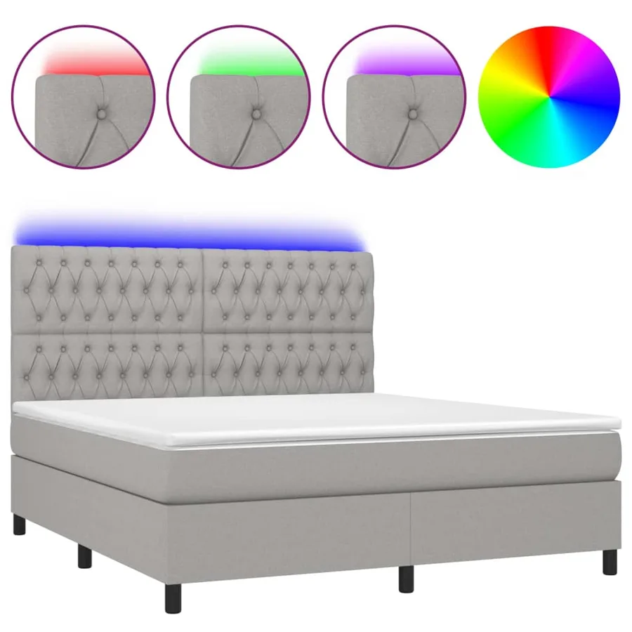 Sommier à lattes de lit matelas et LED Gris clair 160x200 cm - 2